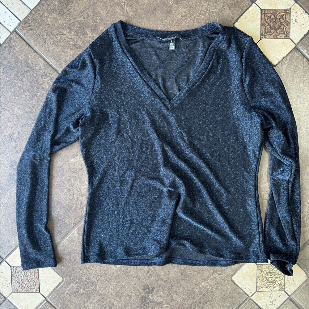 2/$8 SHIRTS 👚 SALE | White House Black Market Shimmering Black Long Sleeve Top